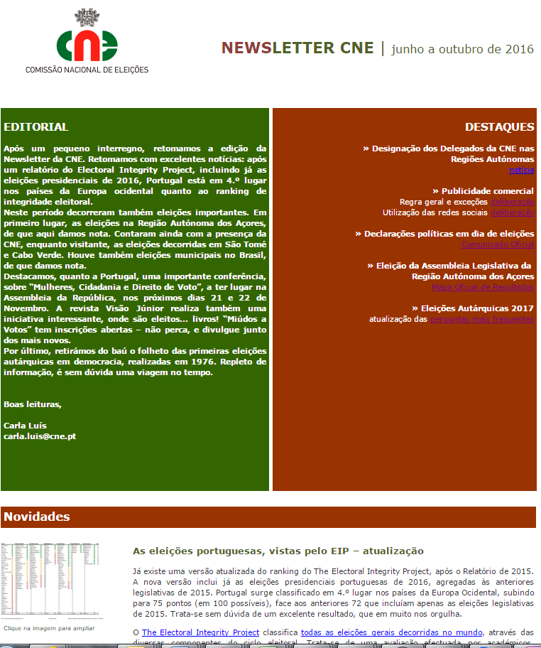 Imagem e ir para newsletter número 21da CNE de dezembro de 2015